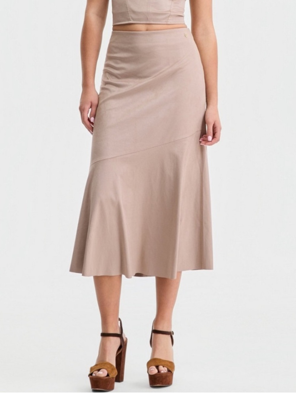 Guess Taupe Faux Suede Midi Skirt - Picture 1 of 6